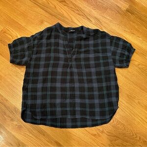 Madewell Lightspun Plaid Bubble Sleeve Top Gauze Size Medium